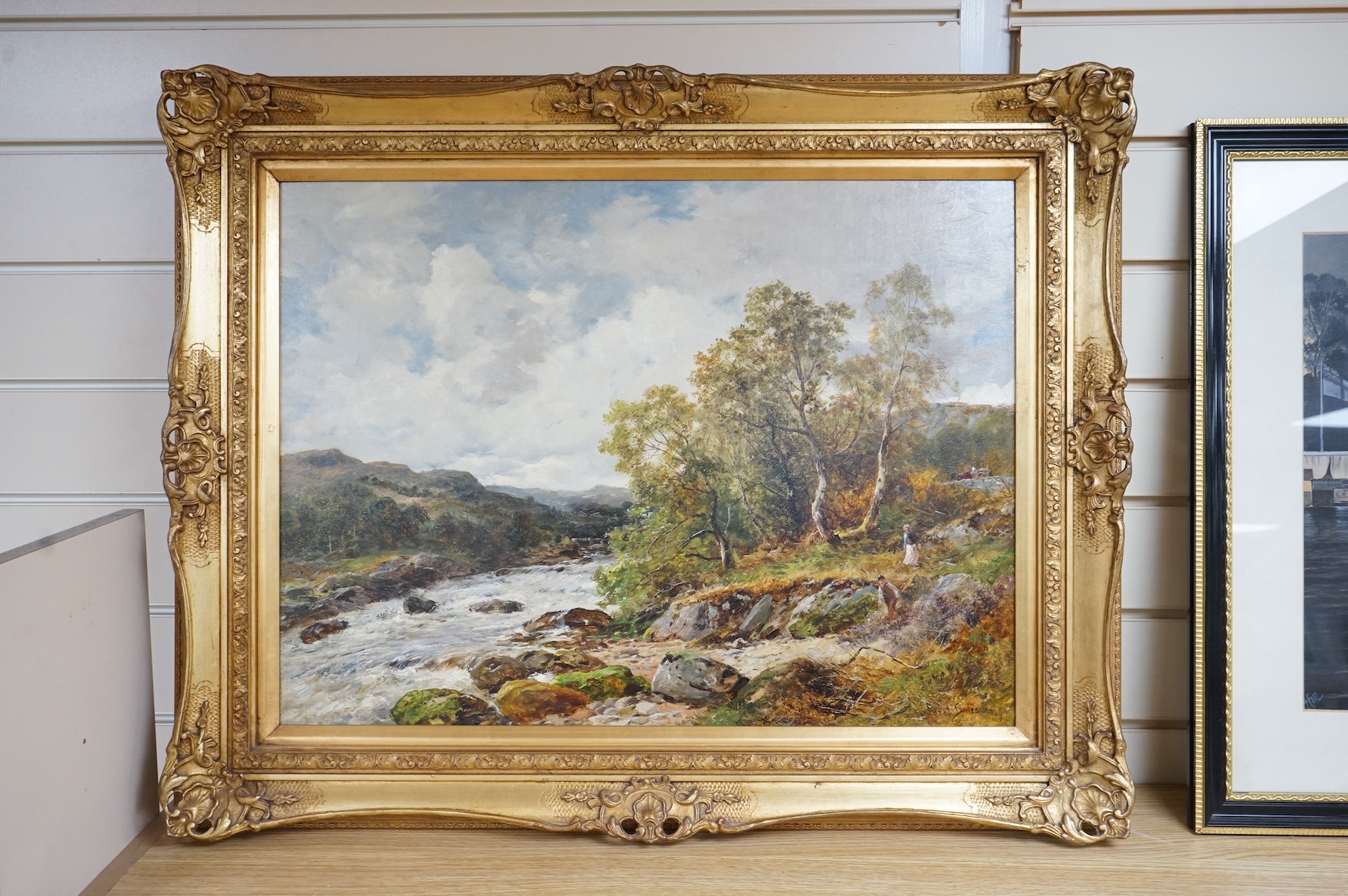 David Bates, 'A Spate on the Lledr', signed and dated 1909, Haynes Fine Art of Broadway, paperwork and label verso, oil on canvas, 45 x 60cm, ornate gilt frame